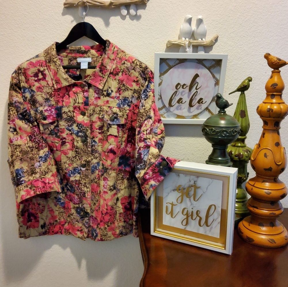 LIZ%ME Khaki Pink and Violet, pattern Blazer